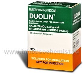 Duolin Inhalation solution salbutamol 2.5mg/500mcg ipratopium 20 Ampoules/Pack