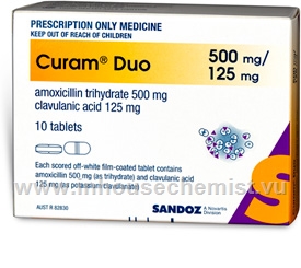 Curam Duo (Amoxycillin & Potassium Clavulanate 500mg/125mg) 10 Tablets/Pack